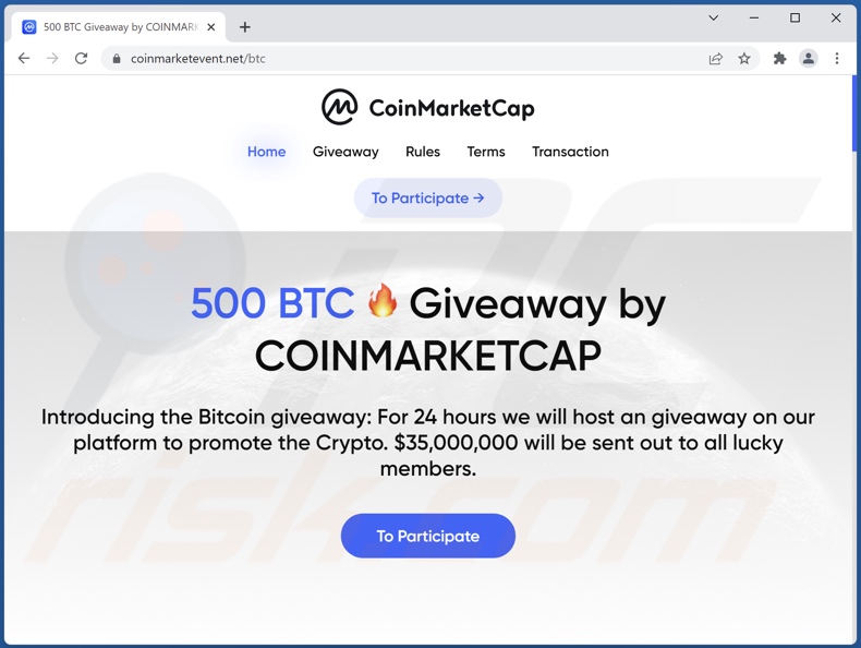 Escroquerie CoinMarketCap Giveaway