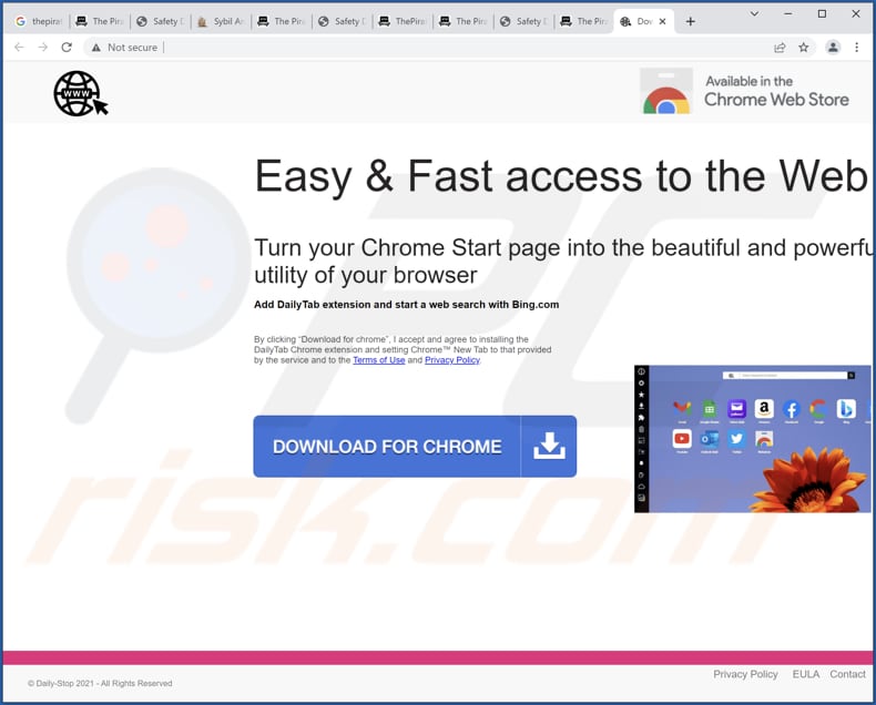 Site Web utilisé pour promouvoir le pirate de navigateur Daily Tab
