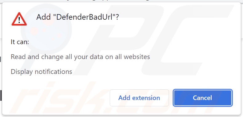 Adware DefenderBadUrl demandant des autorisations liées aux données