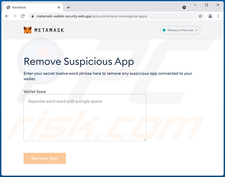 Site de phishing sur le thème de Metamask (2022-02-01)