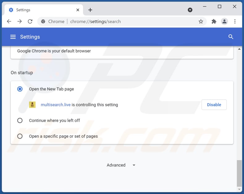 Suppression de search.multisearch.live de la page d'accueil de Google Chrome