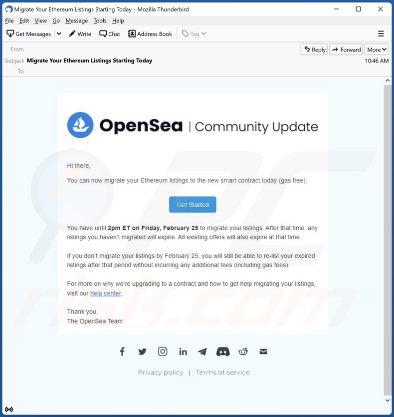 Campagne de spam par e-mail OpenSea