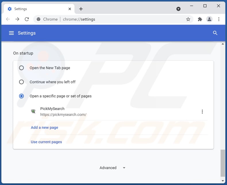 Suppression de pickmysearch.com de la page d'accueil de Google Chrome