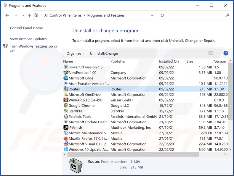 Routes adware désinstallation via le panneau de configuration