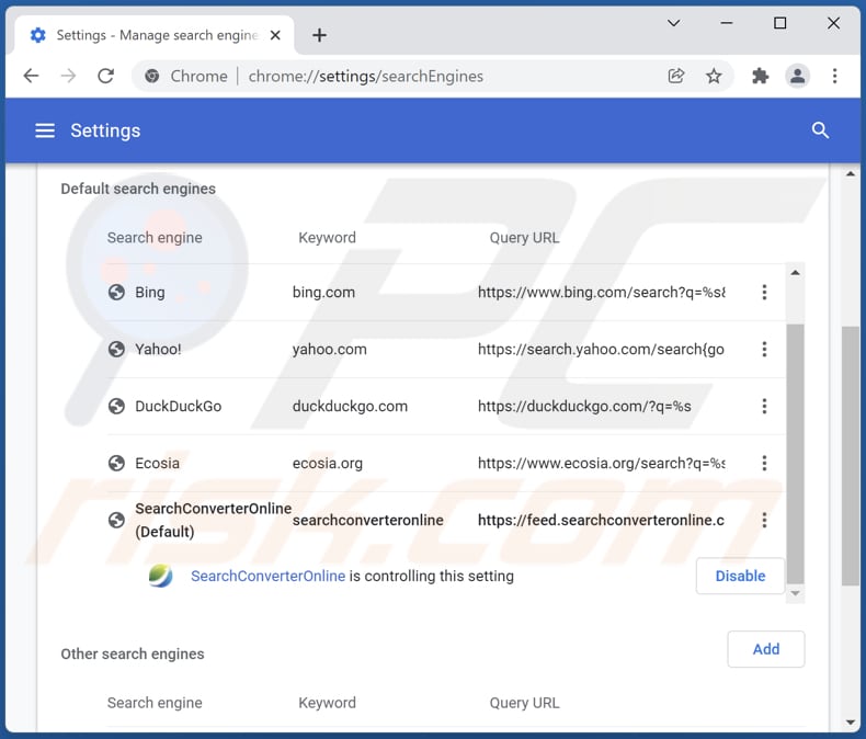 Suppression de searchconverteronline.com du moteur de recherche par défaut de Google Chrome