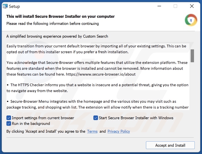 Programme d'installation mis à jour de Secure Browser