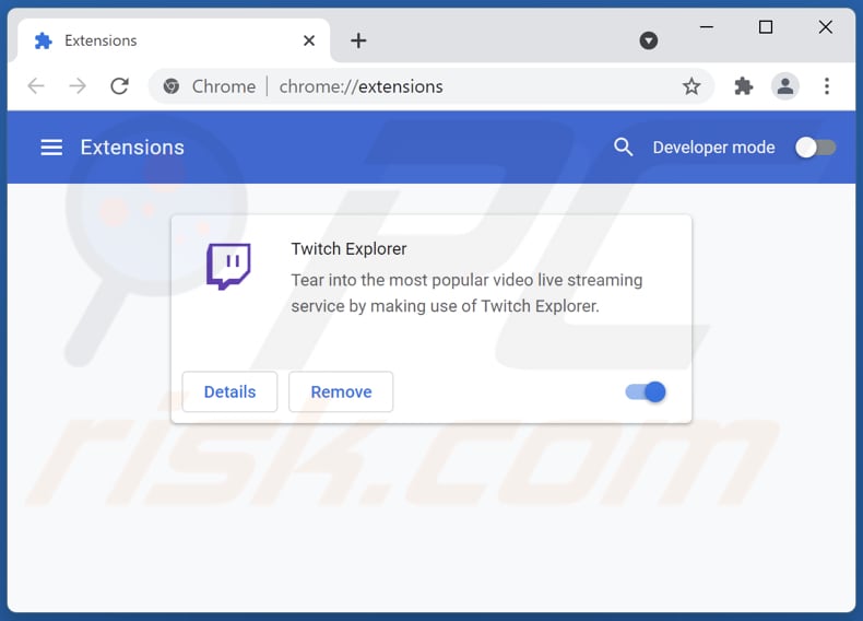 Suppression du logiciel publicitaire Twitch Explorer de Google Chrome étape 2