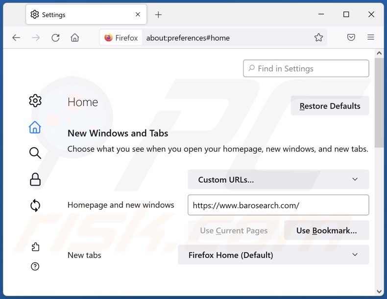 Suppression de barosearch.com de la page d'accueil de Mozilla Firefox