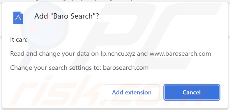 Pirate de navigateur Baro Search demandant des autorisations