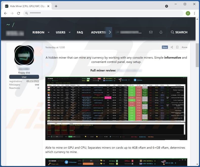 Le malware CH Miner promu sur le forum des hackers