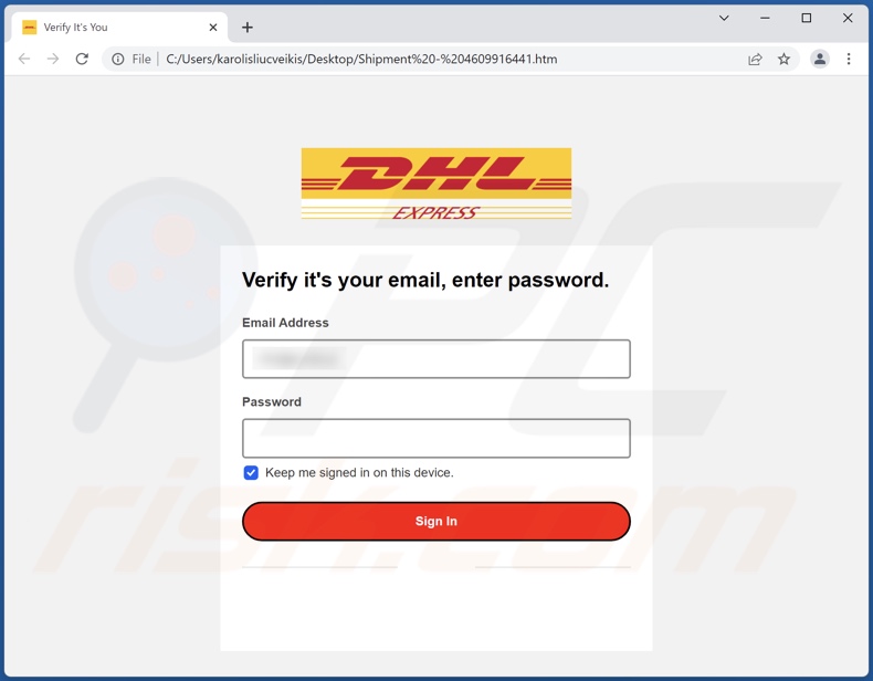 Phishing attachment distributed through DHL Shipment Details spam campaign (4609916441.html)