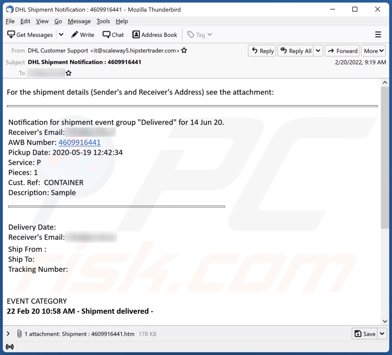 DHL Shipment Details email spam campaigne