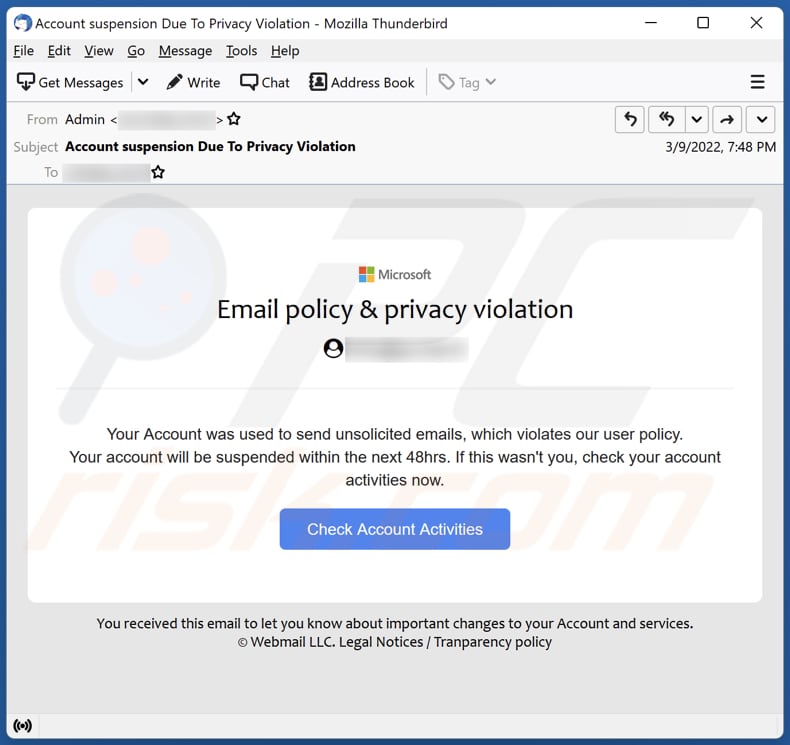 Politique de messagerie et escroquerie par e-mail pour violation de la vie privée
