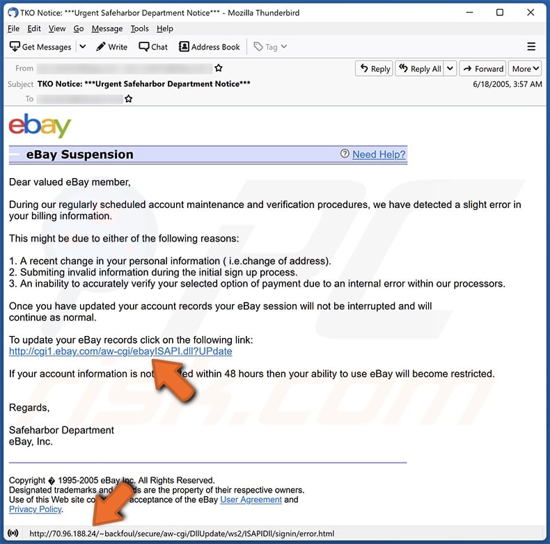 courriel de spam promouvant un contenu HTML/Phishing
