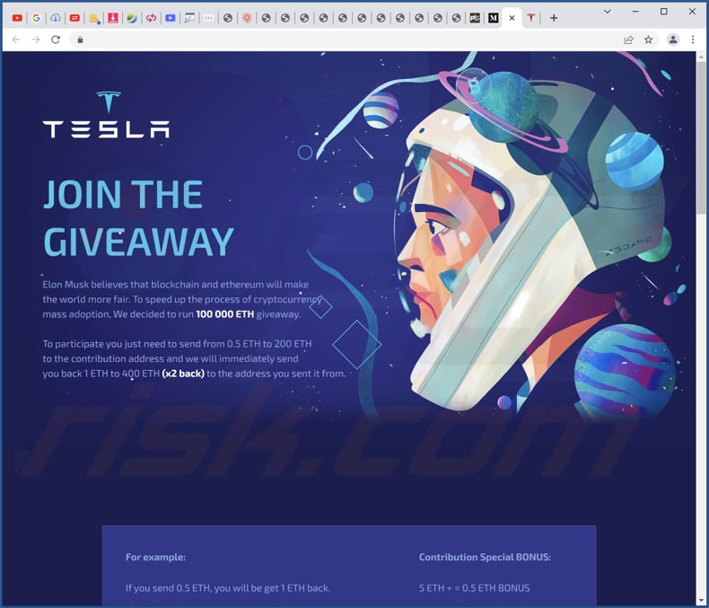 tesla cadeau escroquerie 100k eth faux cadeau