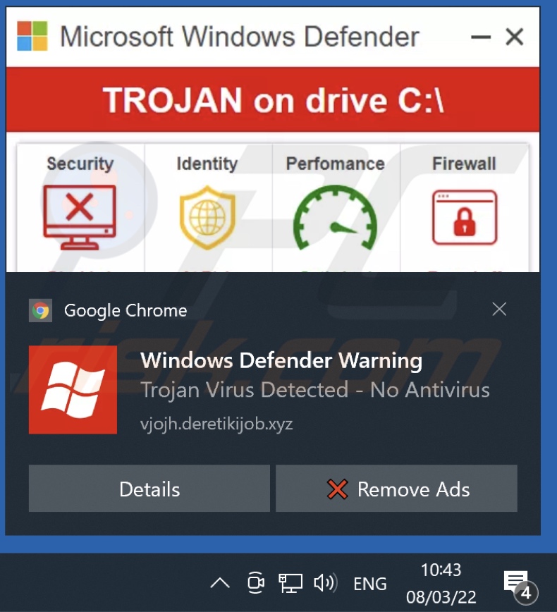 TROJAN Zeus2021 spyware adware a détecté une arnaque promue via une notification de navigateur