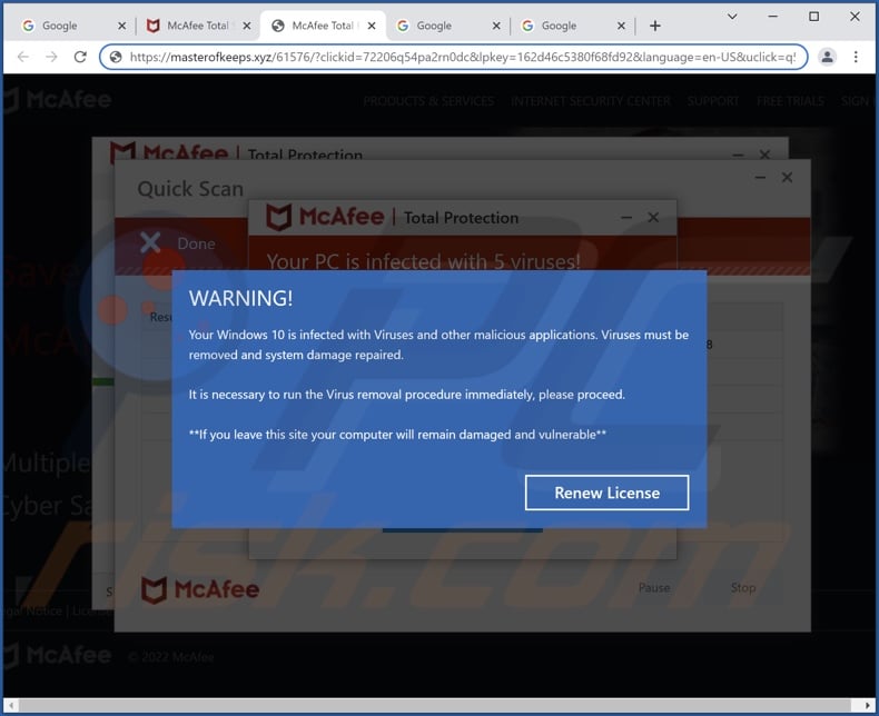 Votre Windows 10 est infecté par des virus escroquerie