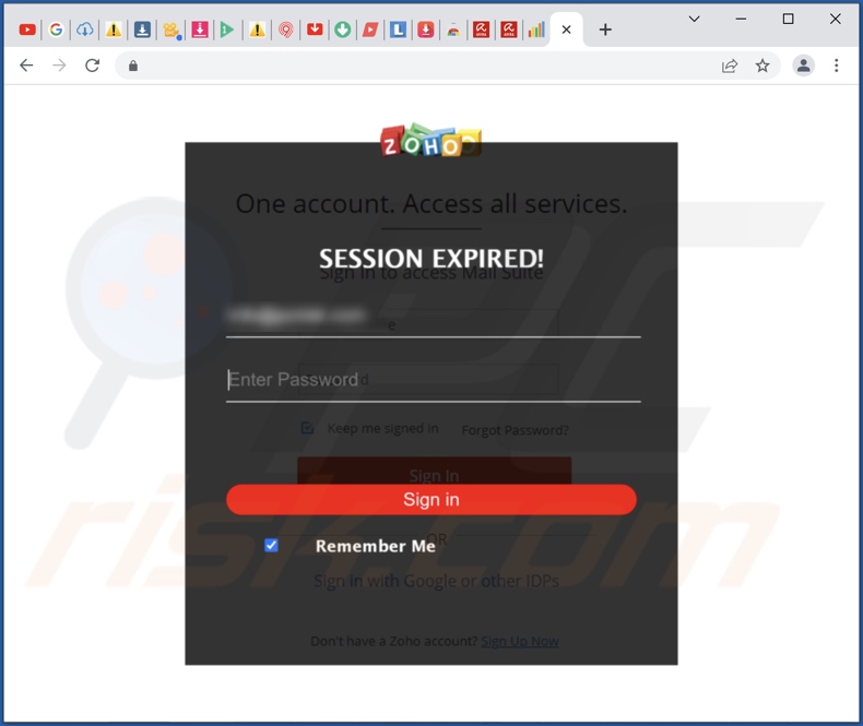 Site Web de phishing promu par un faux e-mail Zoho