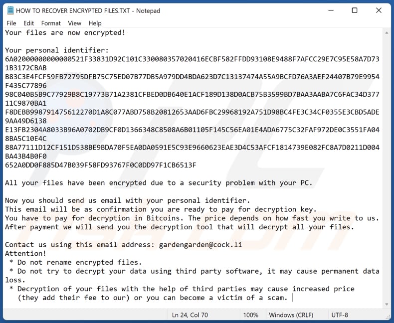 Bomber ransomware fichier texte (HOW TO RECOVER ENCRYPTED FILES.TXT)