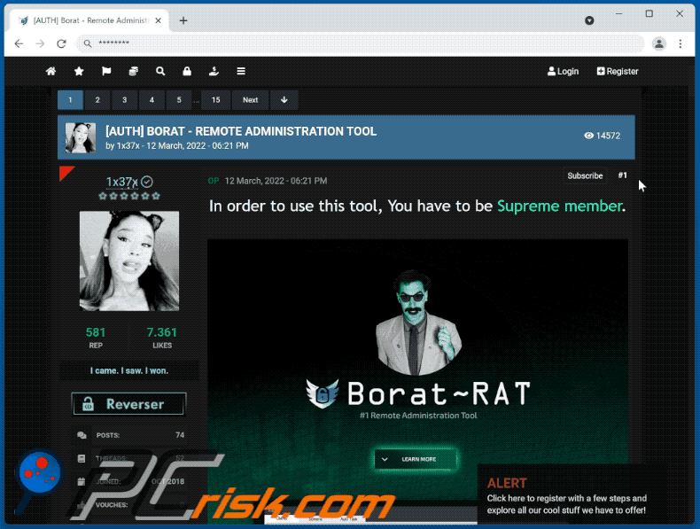Borat RAT promu dans le forum des hackers