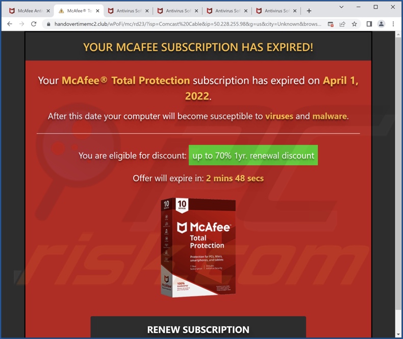 McAfee Total Protection a expiré une autre variante d'escroquerie