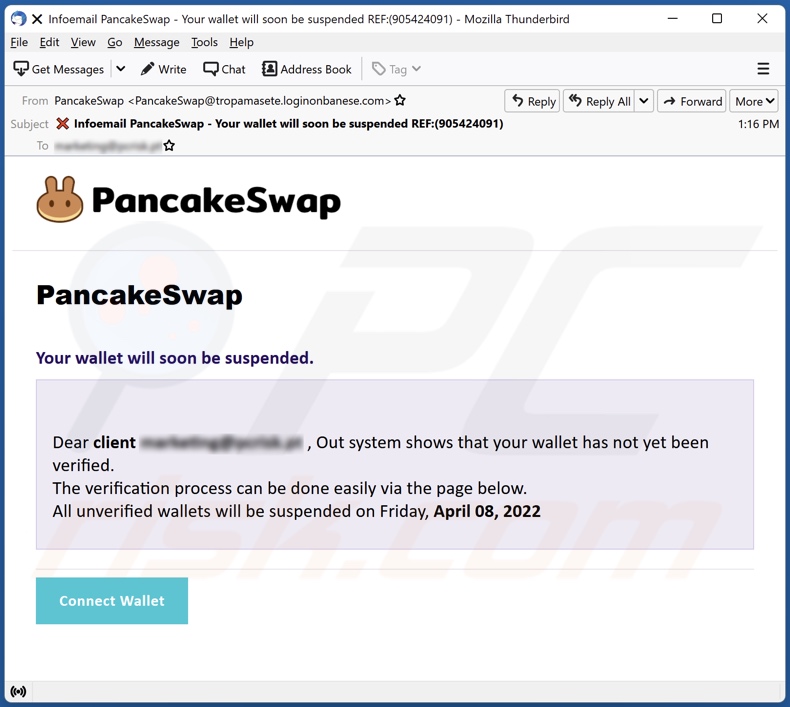Campagne de spam par e-mail PancakeSwap