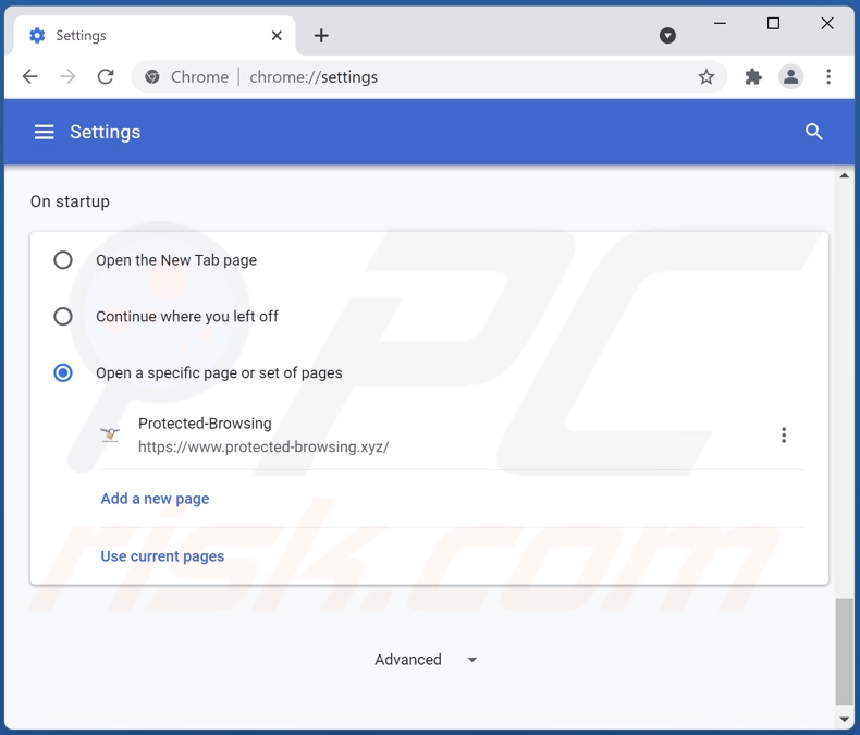 Suppression de protected-browsing.xyz de la page d'accueil de Google Chrome
