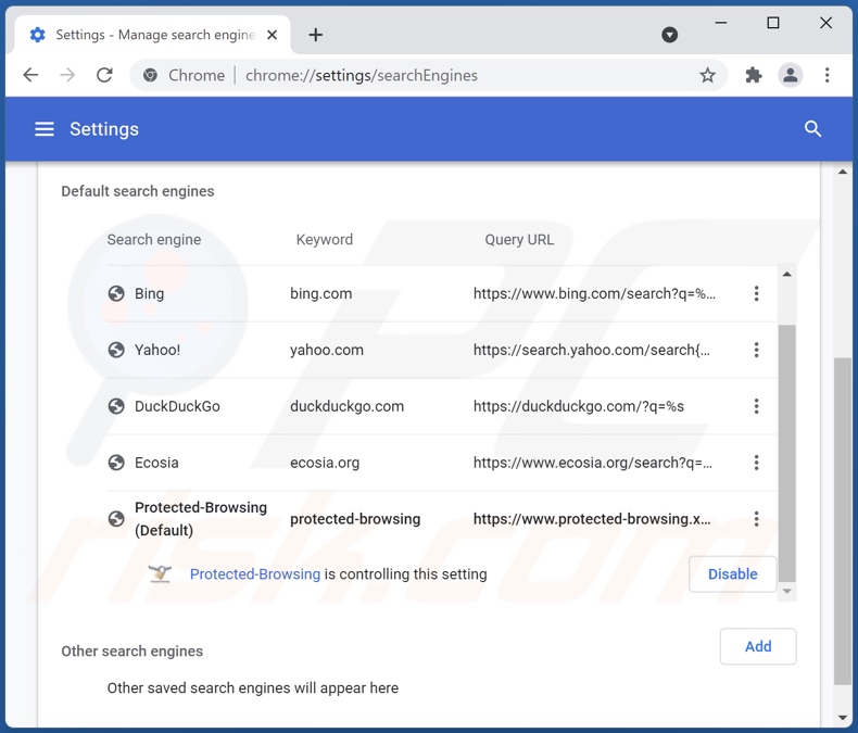 Suppression de protected-browsing.xyz du moteur de recherche par défaut de Google Chrome