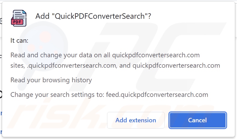 Pirate de navigateur QuickPDFConverterSearch demandant des autorisations
