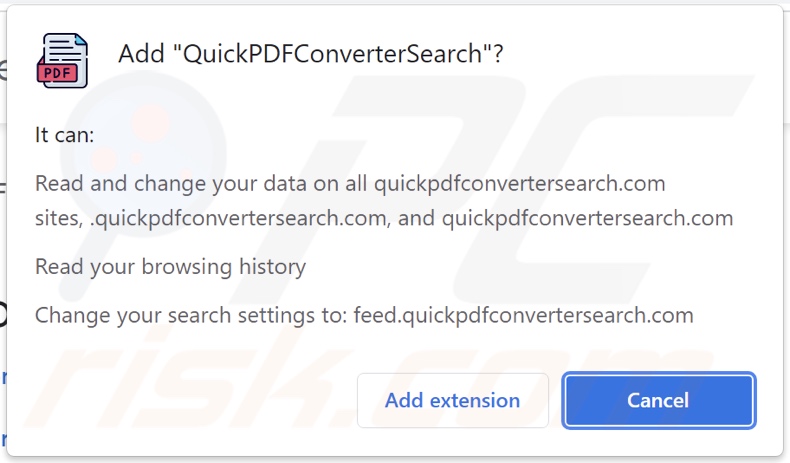 Pirate de navigateur QuickPDFConverterSearch demandant des autorisations