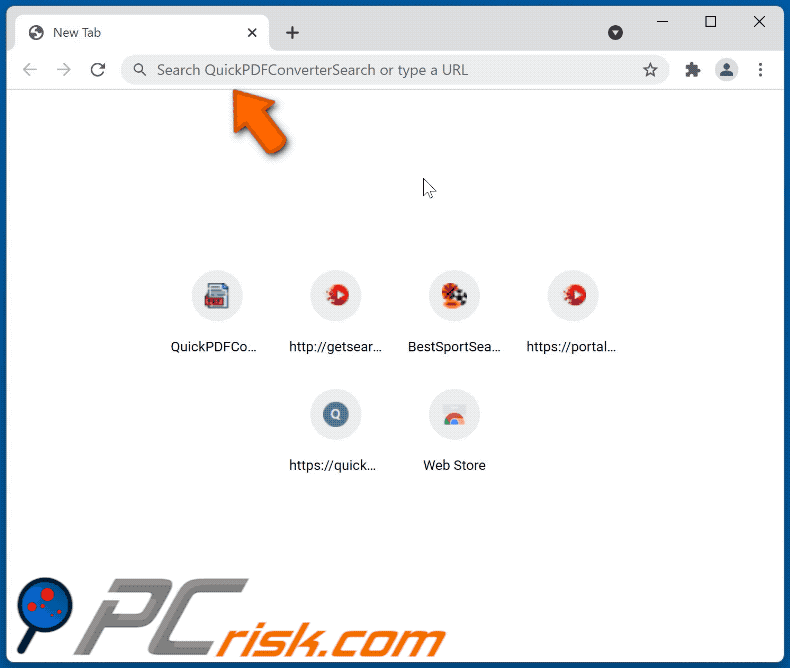 Pirate de navigateur QuickPDFConverterSearch redirigeant vers nearme.io (GIF)