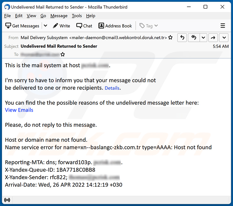 Spam non distribué sur le thème des e-mails (2022-04-26)