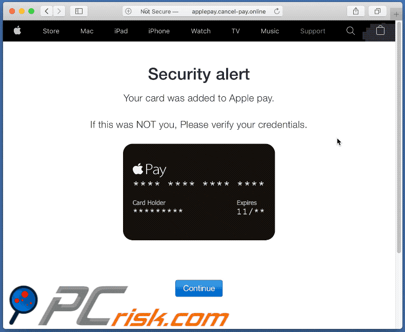 L'apparence de votre carte a été ajoutée à Apple pay scam (GIF)