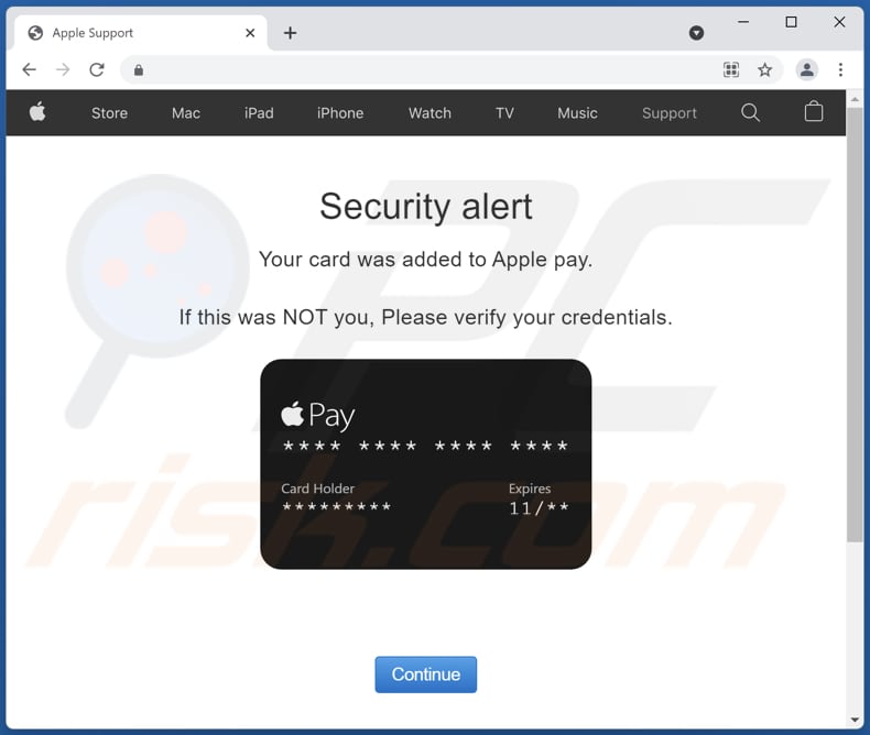 Votre carte a été ajoutée au site Web d'escroquerie Apple Pay
