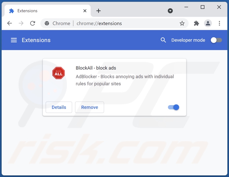 Suppression de BlockAll - bloquer les publicités de Google Chrome étape 2