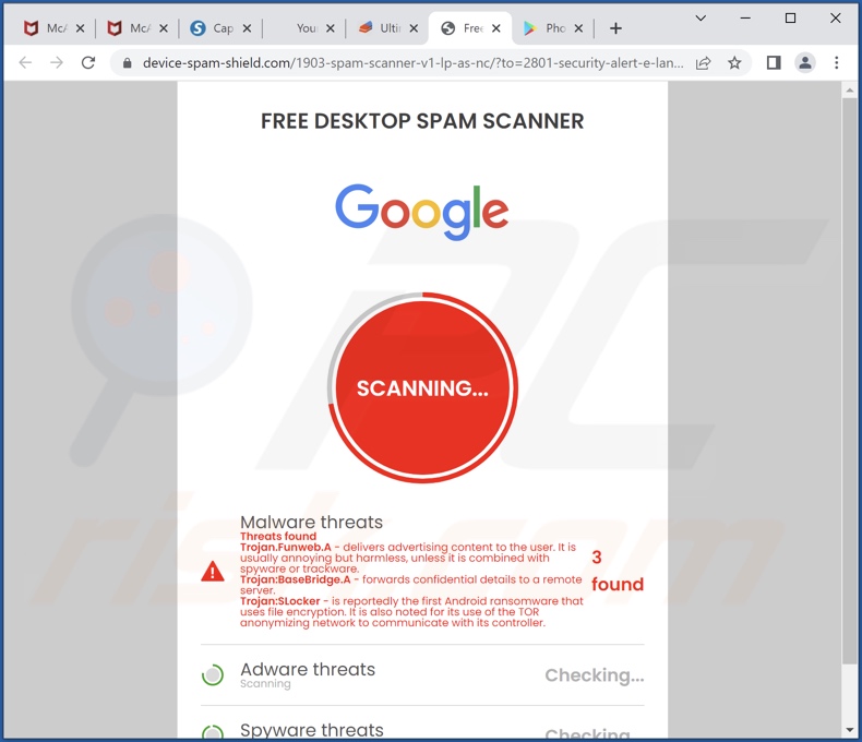 Chrome est infecté par le faux scan Trojan:SLocker