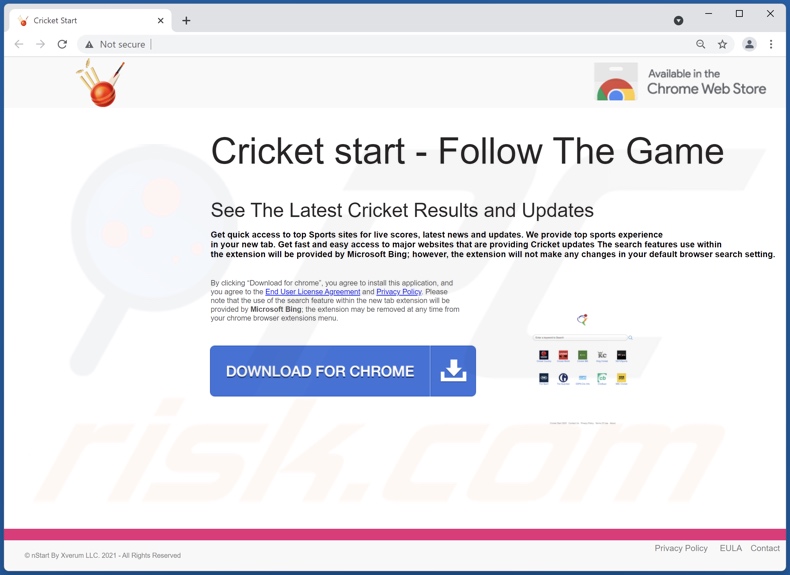 Site Web utilisé pour promouvoir le pirate de navigateur Cricket Start