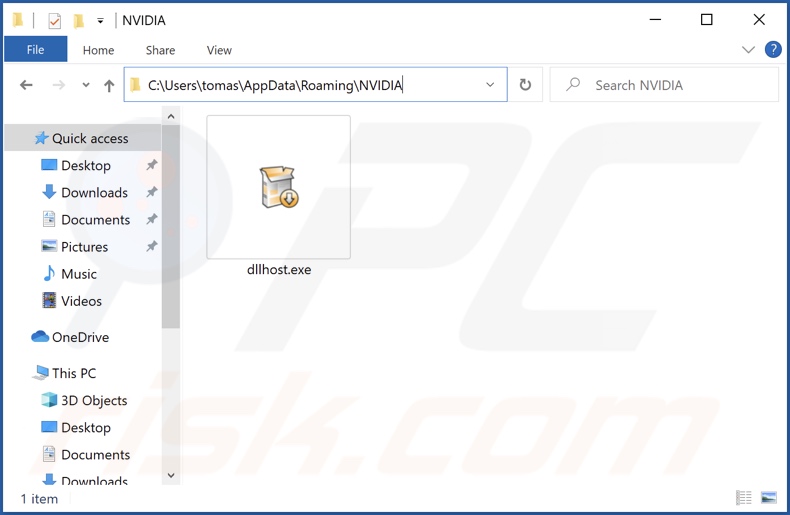 Dossier d'installation du logiciel malveillant Dllhost.exe