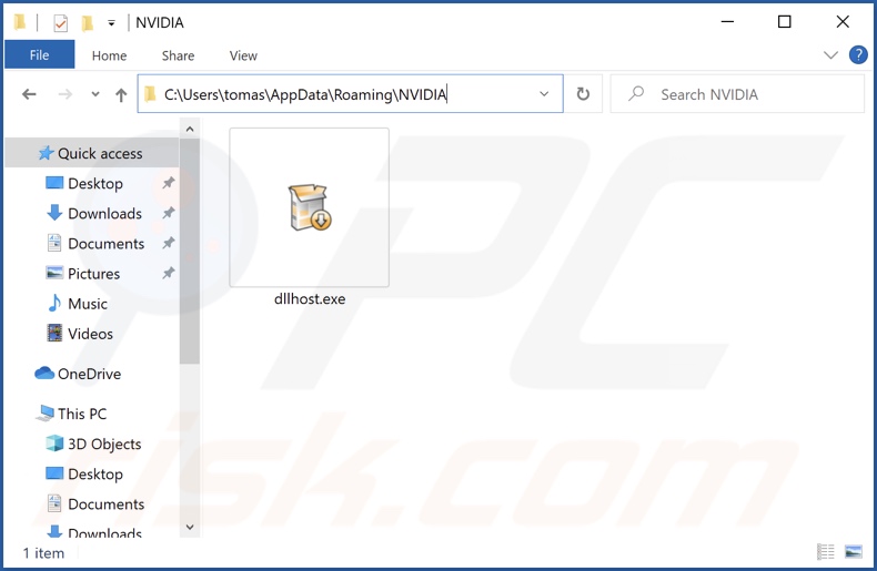 Dossier d'installation du logiciel malveillant Dllhost.exe