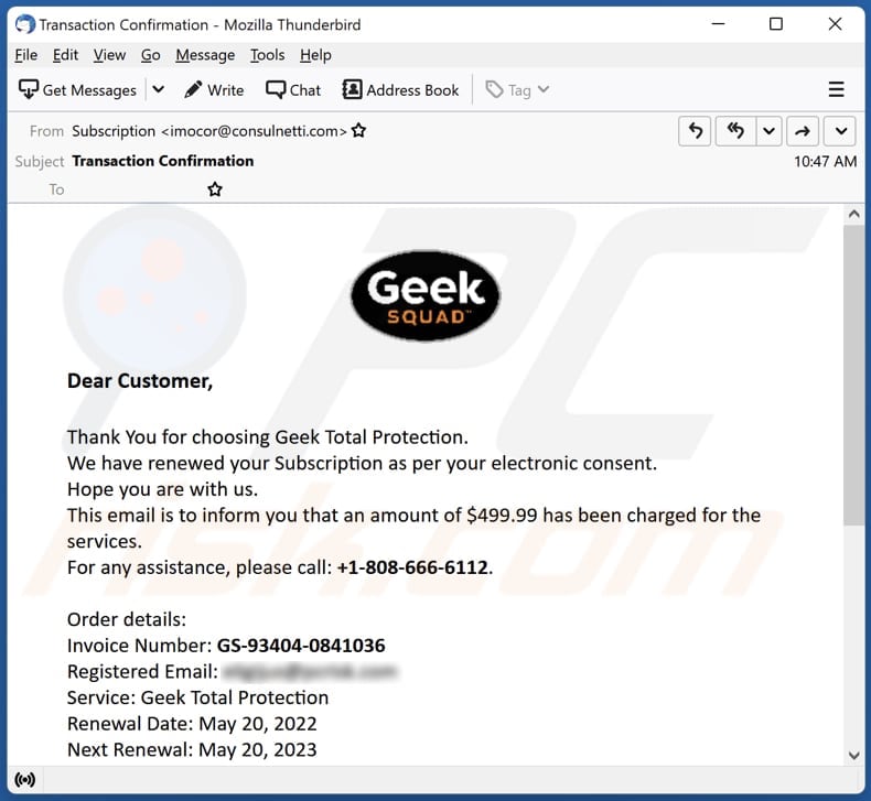 Escroquerie par courriel de la Geek Squad