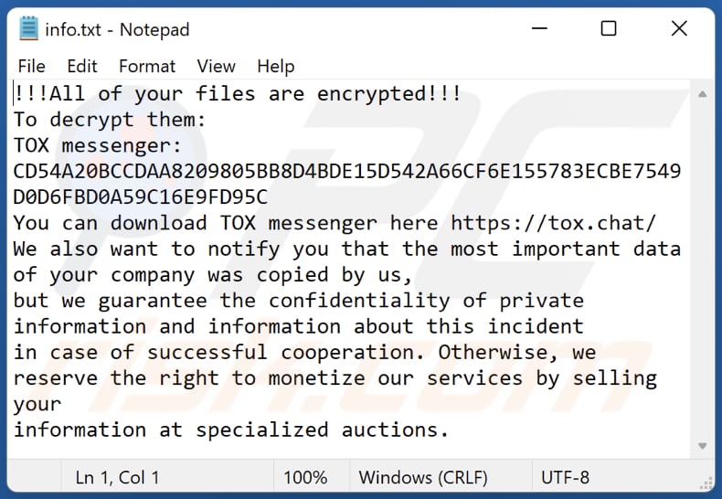 GUCCI ransomware note de rançon fichier info.txt