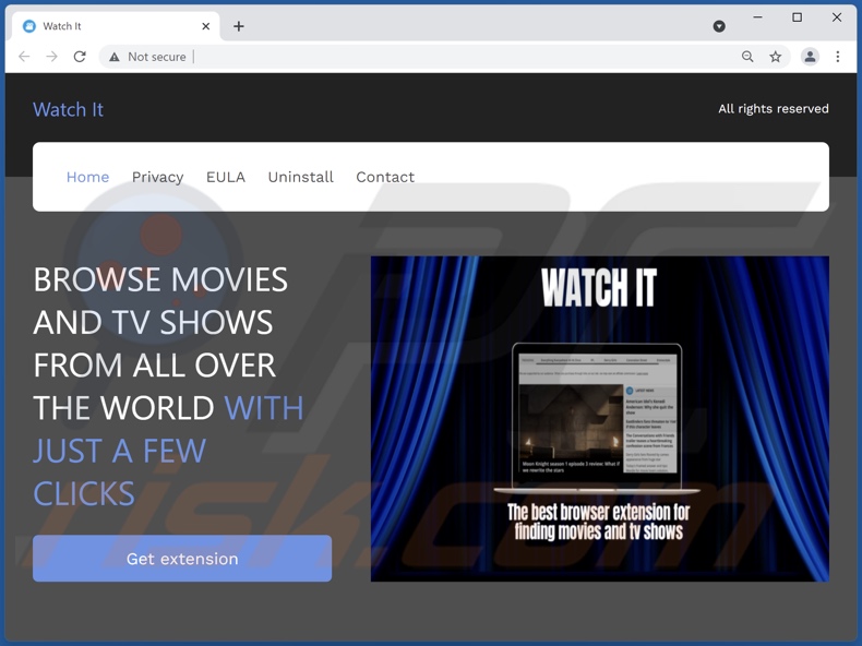 Site faisant la promotion du logiciel publicitaire Watch It