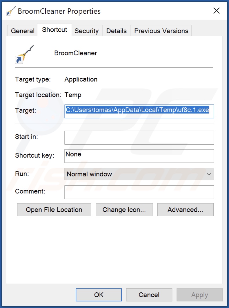 Propriétés d'application indésirables de Broom Cleaner