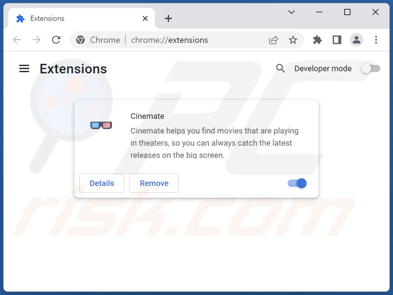 Suppression du logiciel publicitaire Cinemate de Google Chrome étape 2