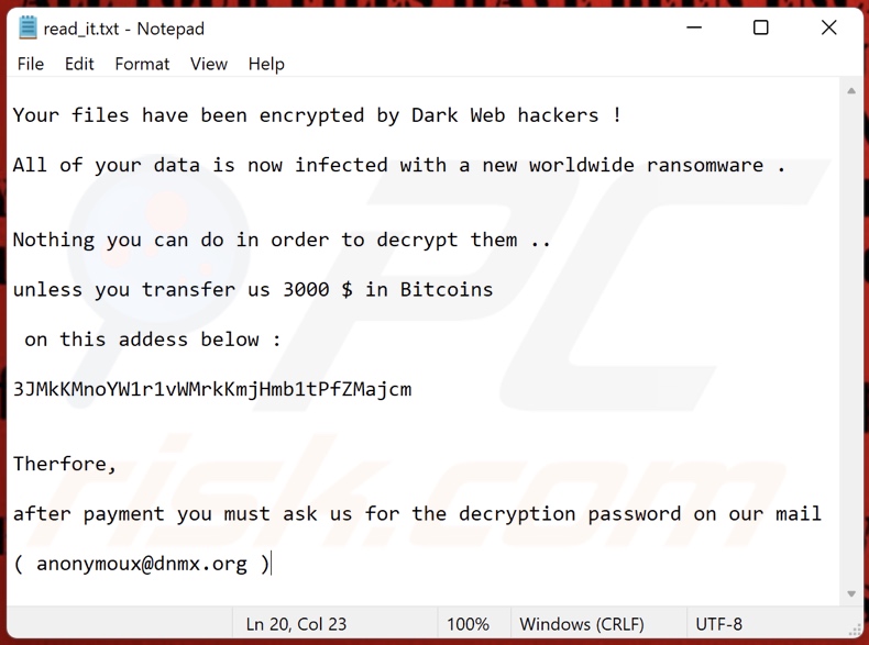 Dark Web Hacker ransomware une autre variante note de rançon (read_it.txt)