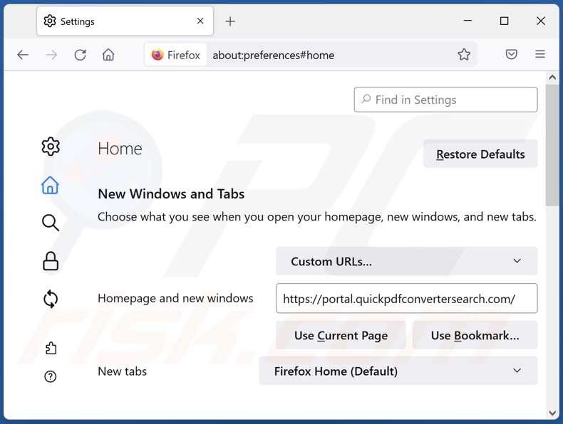 Suppression du faux moteur de recherche de la page d'accueil de Mozilla Firefox