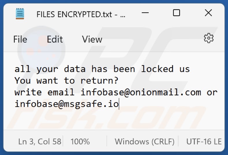 info ransomware fichier txt (FILES ENCRYPTED.txt)