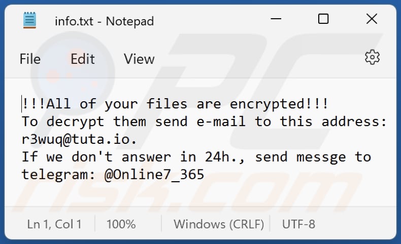 Fichier txt de note de rançon LIZARD ransomware (info.txt)