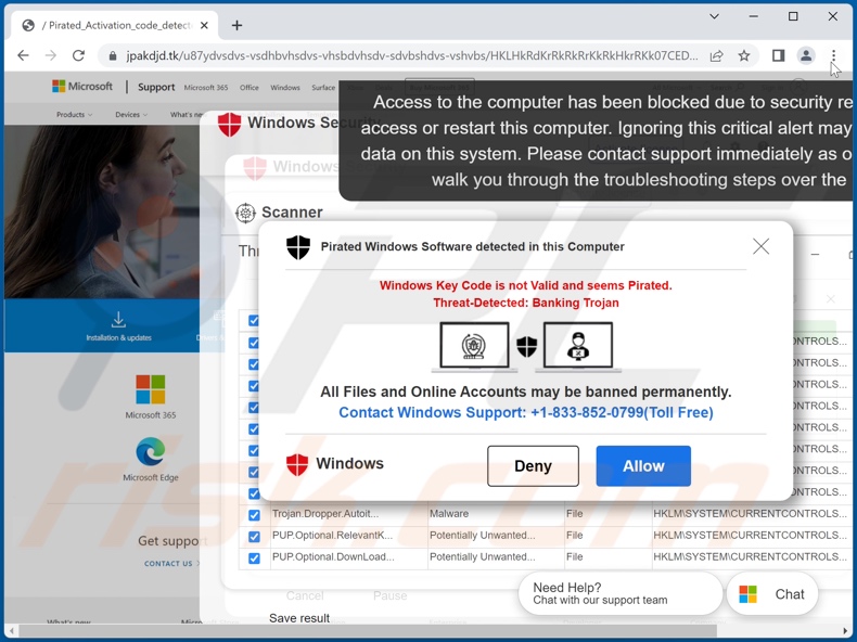 Logiciel Windows piraté détecté dans cette escroquerie informatique