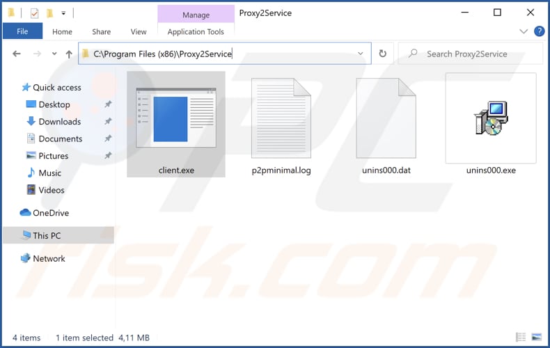 Dossier d'installation du logiciel malveillant Proxy2Service